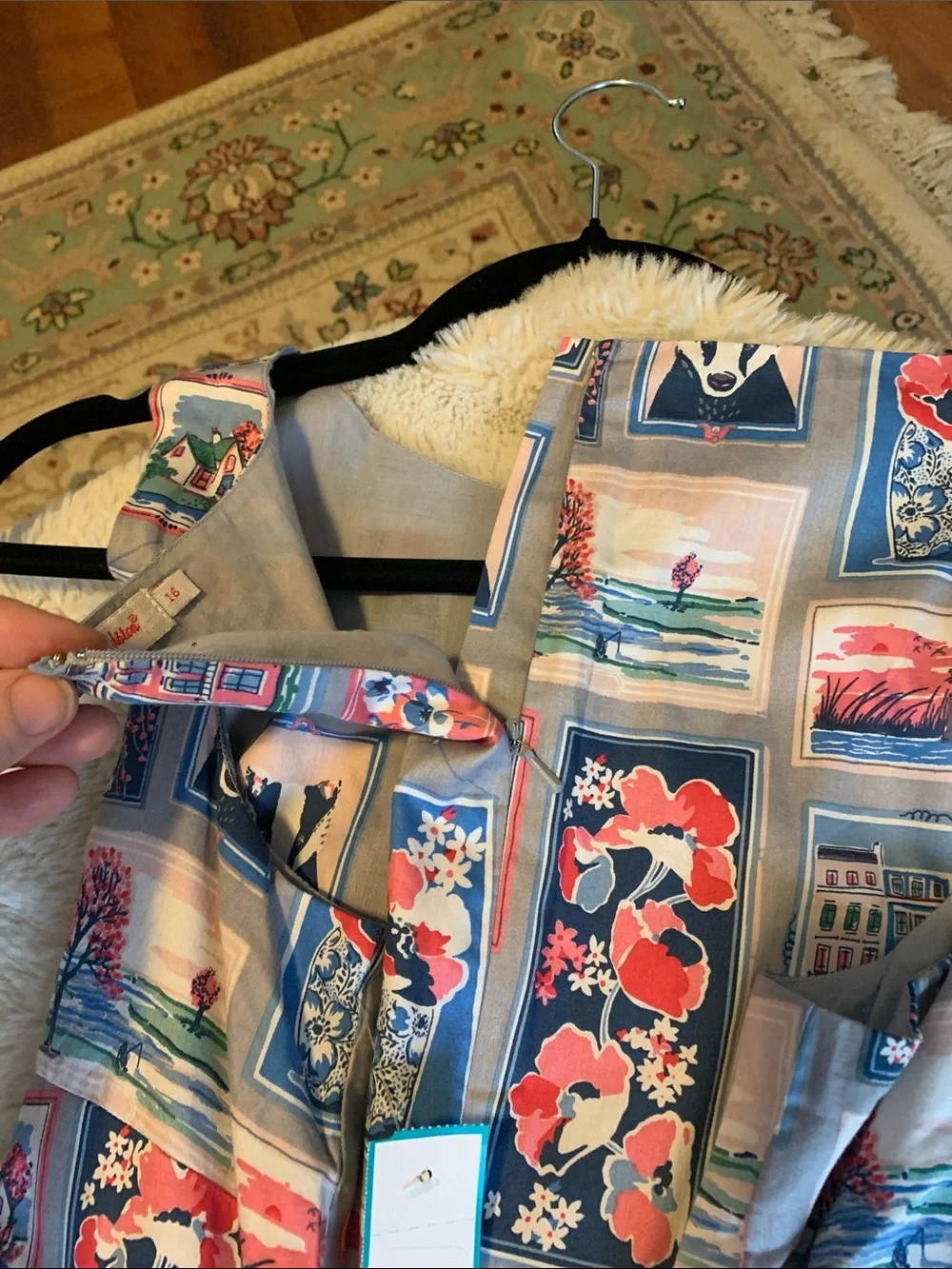 Cath Kidston Floral Patchwork Midi Badgers Tea Dress Rare Print Unique Zip-Up - Picture 7 of 9